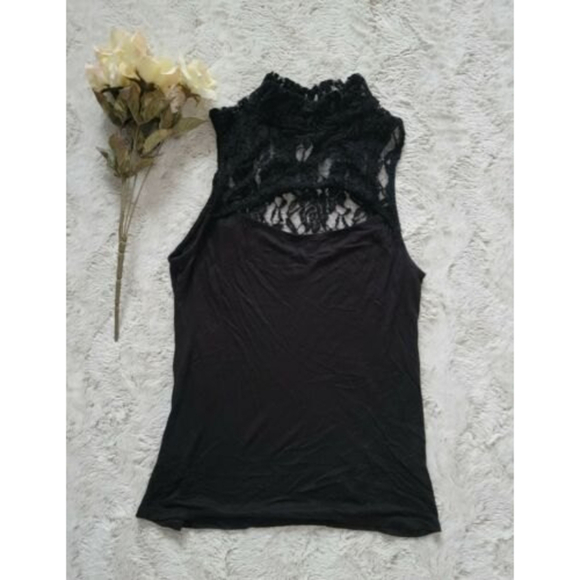 ✨️CL Silence + Noise Black Lace High Collar Keyhole Sleeveless Top Size S - Picture 1 of 9